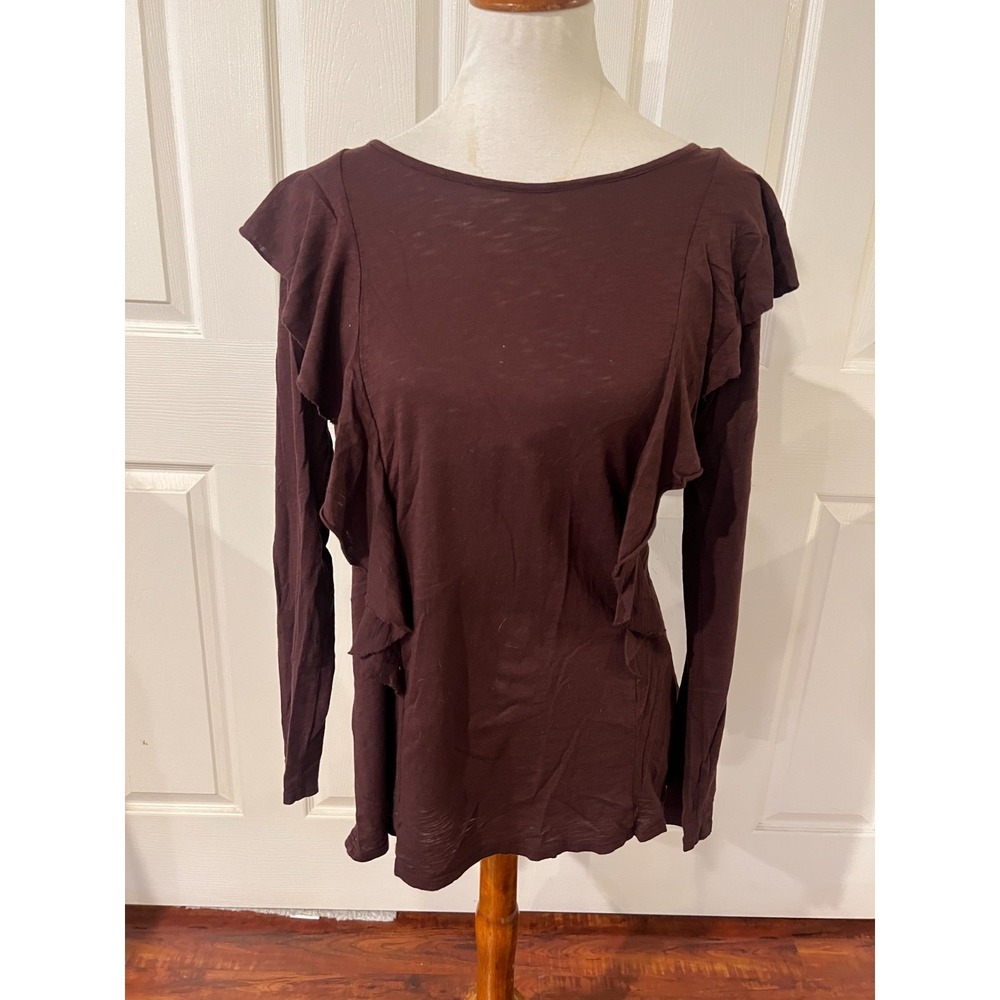 Velvet Graham Spencer Womens Wine Red Ruffle Modal Top Sz S Fairy Grunge Peasant